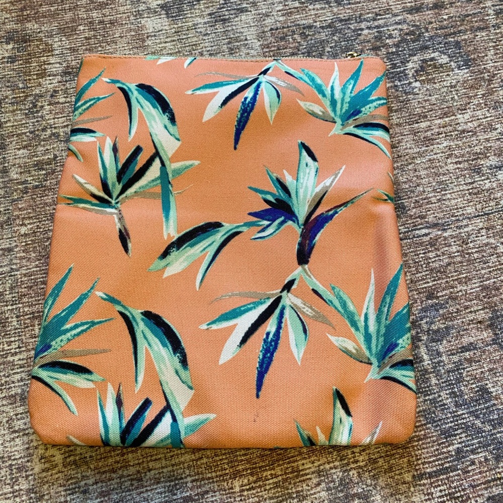 Rachel Pally Tropical Bird‎ of Paradise Canvas Teal Foldover Clutch Bag